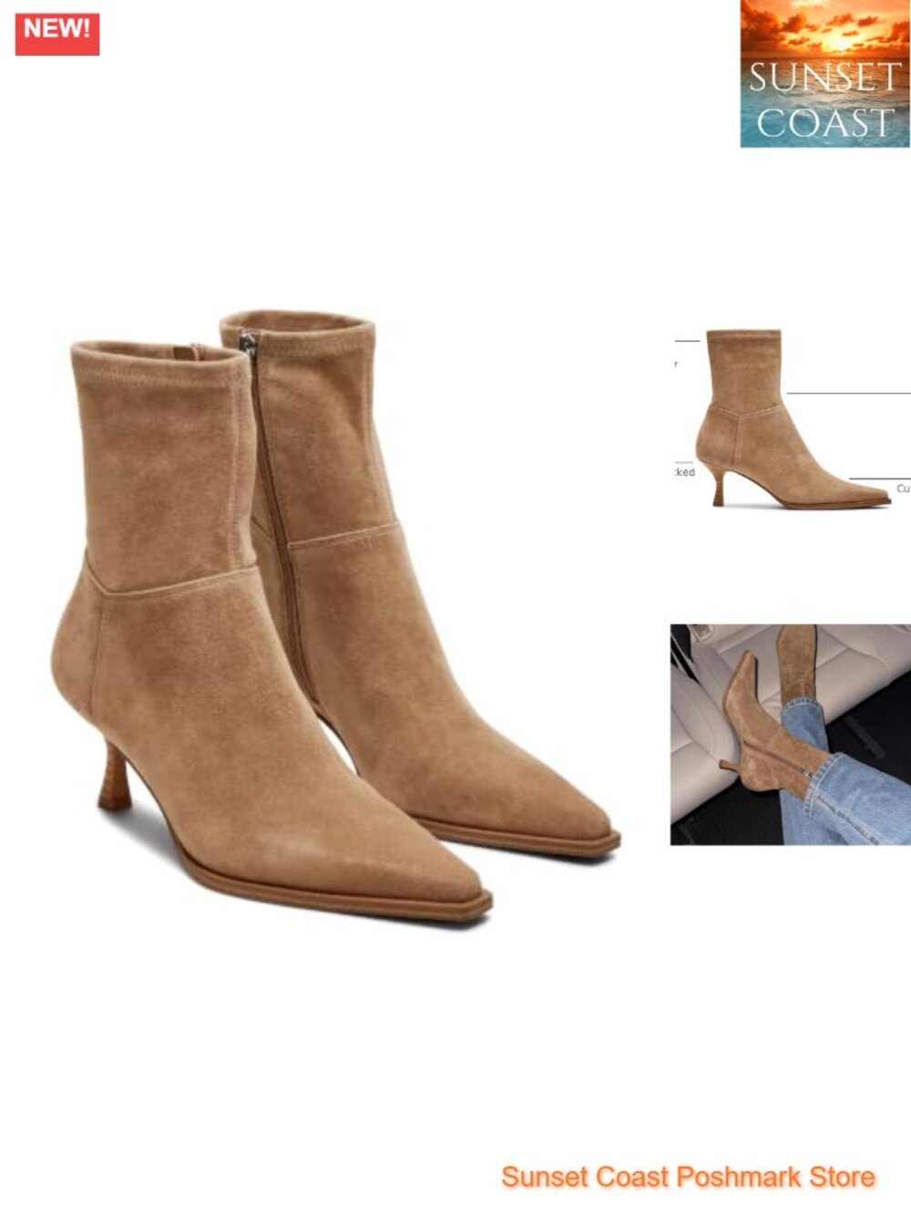Womens Kitten Heel Ankle Boots Faux Suede Pointed Toe Zipper Short Booties
